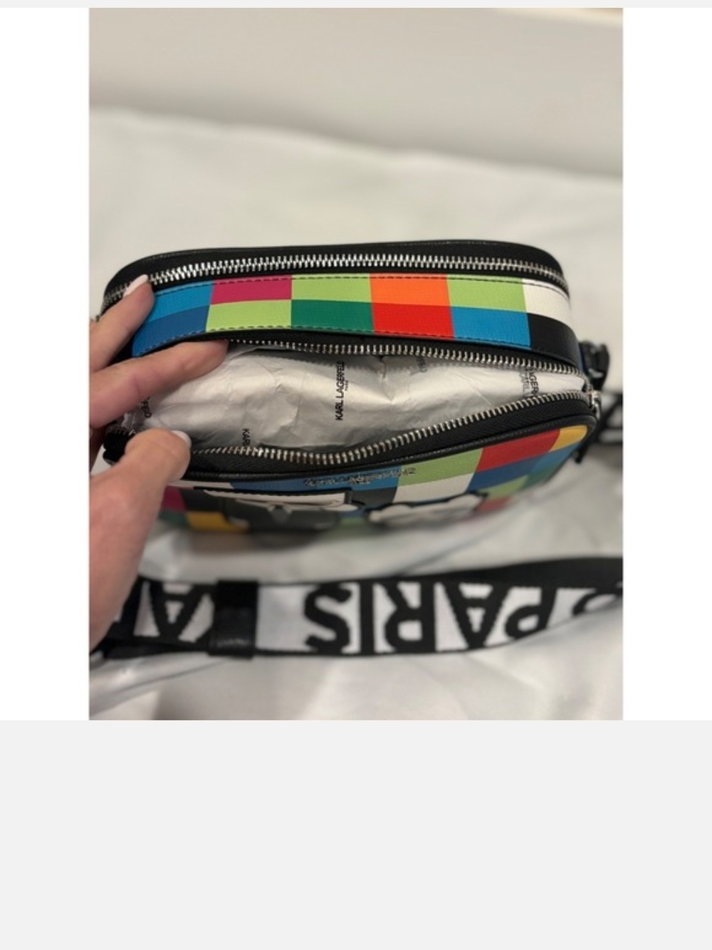 *Entry Only* Karl Lagerfeld Checkered Camera Bag w/& Key Fob Holder New - Picture 3 of 4